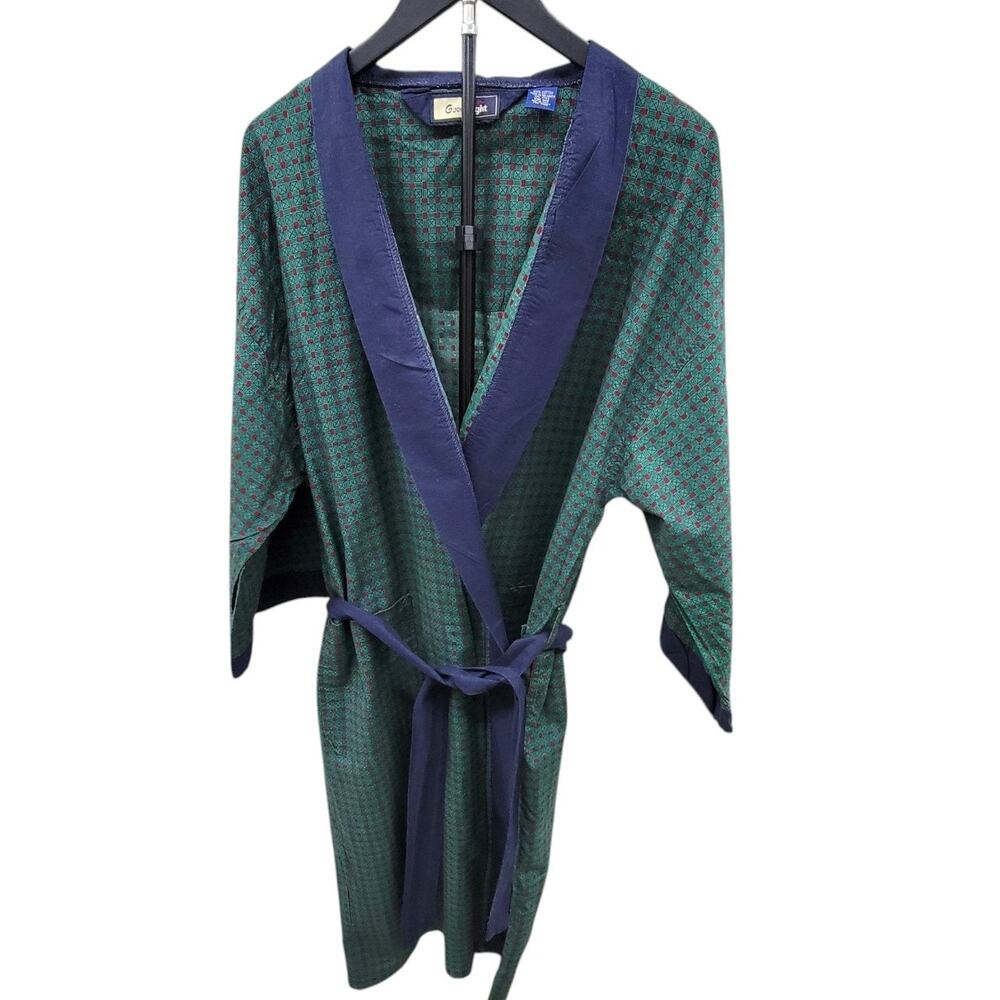 Vintage Good Night Robe Mens One Size Green Geometric 100% Cotton Loungewear